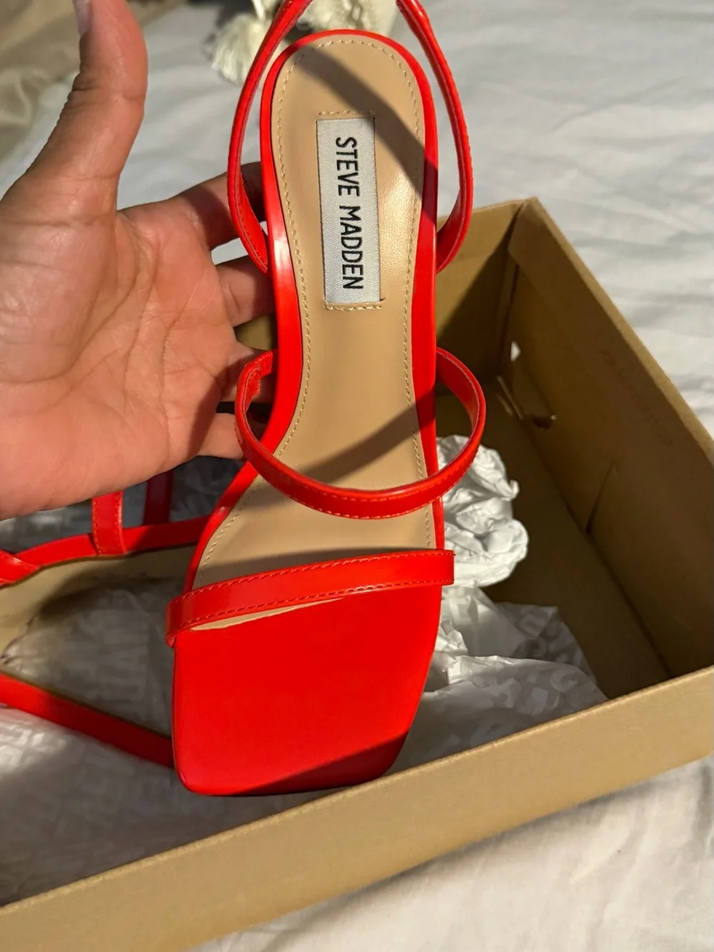 Steve Madden Bright Red Patent Strappy High Heels